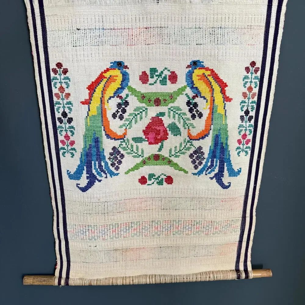 Vintage handwoven Guatemalan Mayan Textile Quetzal Bird hanging Wall Art